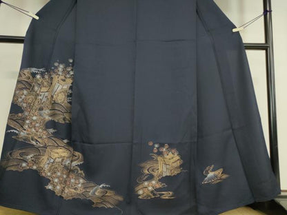 平和屋着物▽訪問着 単衣 御所車流水花文 金彩 正絹 逸品 DAAT9378az