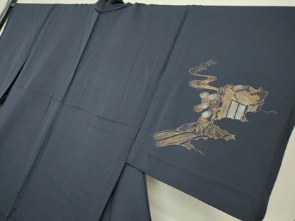平和屋着物▽訪問着 単衣 御所車流水花文 金彩 正絹 逸品 DAAT9378az