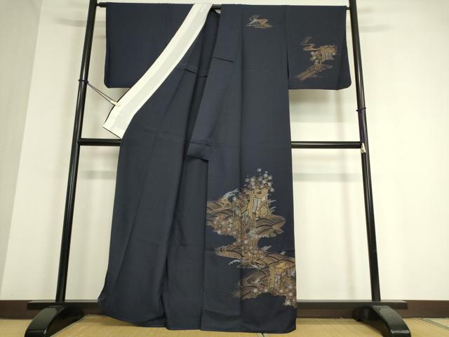 平和屋着物▽訪問着 単衣 御所車流水花文 金彩 正絹 逸品 DAAT9378az