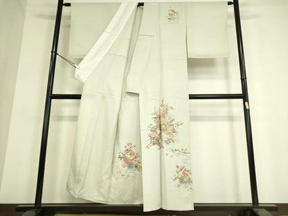 平和屋着物▽訪問着 単衣 総刺繍 花車文 金糸 正絹 逸品 DAAT9385az