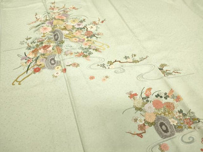 平和屋着物▽訪問着 単衣 総刺繍 花車文 金糸 正絹 逸品 DAAT9385az