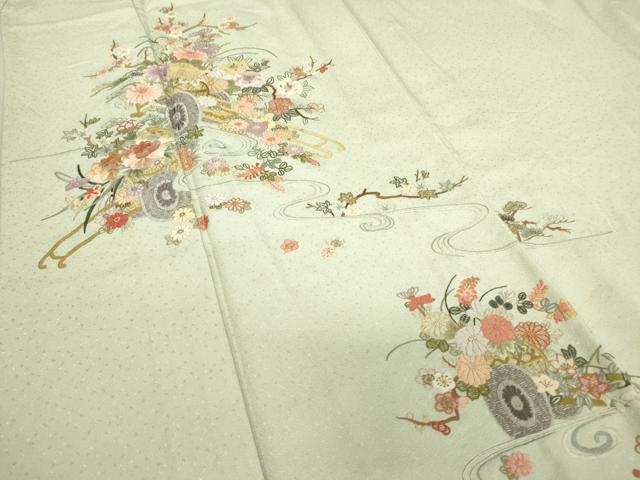 平和屋着物▽訪問着 単衣 総刺繍 花車文 金糸 正絹 逸品 DAAT9385az