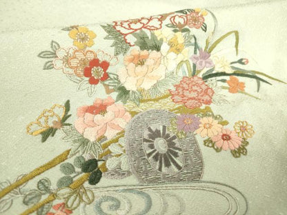 平和屋着物▽訪問着 単衣 総刺繍 花車文 金糸 正絹 逸品 DAAT9385az