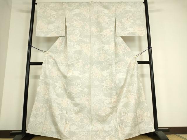 平和屋着物▽本場大島紬　白大島　単衣　雲取り花文　120亀甲　正絹　逸品　DAAT9387az