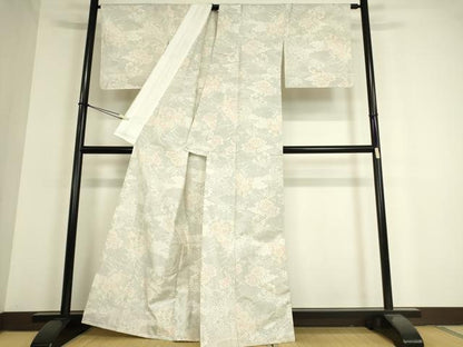 平和屋着物▽本場大島紬　白大島　単衣　雲取り花文　120亀甲　正絹　逸品　DAAT9387az