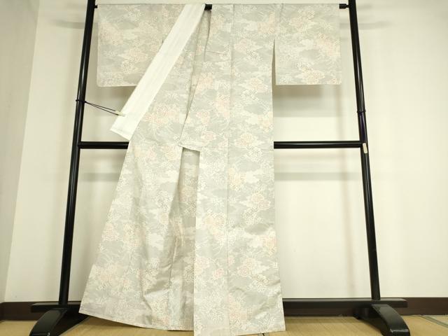 平和屋着物▽本場大島紬　白大島　単衣　雲取り花文　120亀甲　正絹　逸品　DAAT9387az