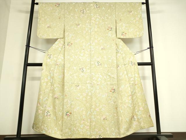 平和屋着物▽上質な小紋 単衣 舞花文 金彩 正絹 逸品 DAAT9388az