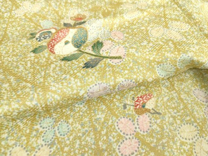 平和屋着物▽上質な小紋 単衣 舞花文 金彩 正絹 逸品 DAAT9388az