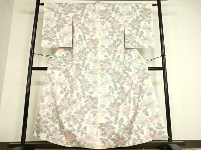 平和屋着物▽上質な紬　単衣　草花文　正絹　逸品　DAAT9393az