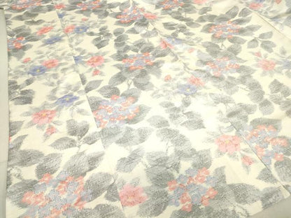 平和屋着物▽上質な紬　単衣　草花文　正絹　逸品　DAAT9393az