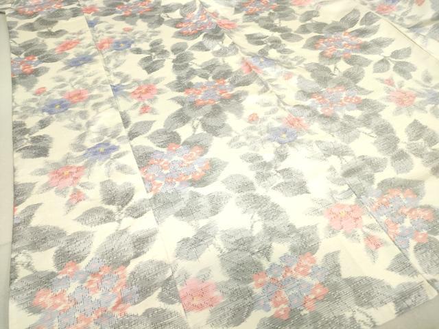 平和屋着物▽上質な紬　単衣　草花文　正絹　逸品　DAAT9393az