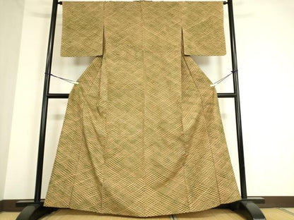 平和屋着物▽上質な小紋 単衣 紬地 格子 正絹 逸品 DAAT9477az