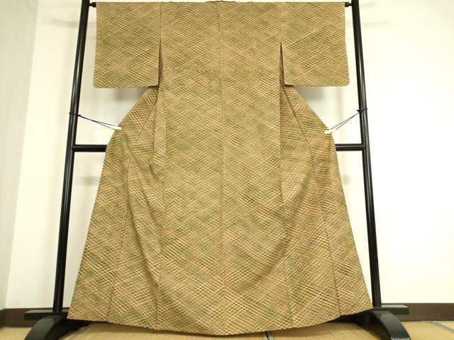 平和屋着物▽上質な小紋 単衣 紬地 格子 正絹 逸品 DAAT9477az