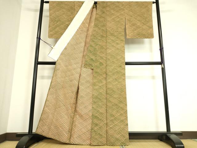 平和屋着物▽上質な小紋 単衣 紬地 格子 正絹 逸品 DAAT9477az