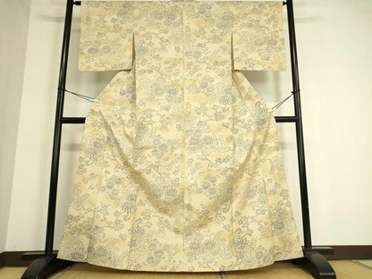 平和屋着物▽上質な小紋 単衣 紬地 花松文 正絹 逸品 DAAT9478az