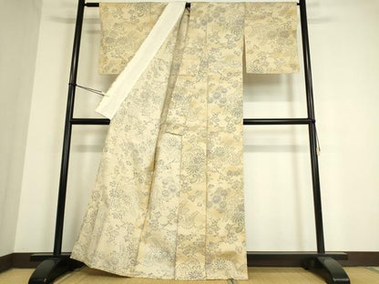 平和屋着物▽上質な小紋 単衣 紬地 花松文 正絹 逸品 DAAT9478az