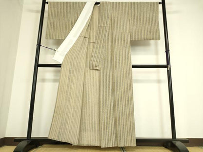 平和屋着物▽上質な小紋 単衣 縞 正絹 逸品 DAAT9482az
