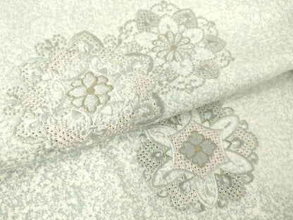 平和屋着物▽中国三大刺繍 スワトウ刺繍 汕頭刺繍 総刺繍 訪問着 単衣 正倉院花文 たたき染め 金糸 正絹 逸品 DAAT9486az