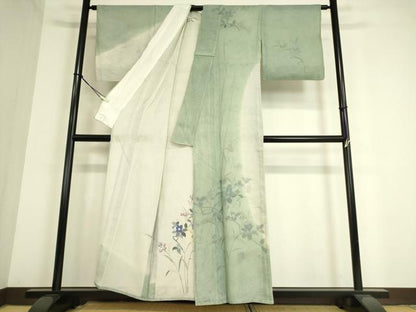 平和屋着物▽中国三大刺繍 スワトウ刺繍 汕頭刺繍 訪問着 無双 紗袷 紗×紗 草花文 手描き 暈し染め 正絹 逸品 DAAT9494az