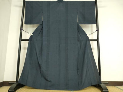 平和屋着物▽本塩沢 単衣 幾何学間道 110亀甲 正絹 逸品 DAAT9495az
