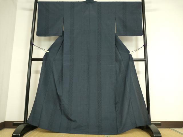 平和屋着物▽本塩沢 単衣 幾何学間道 110亀甲 正絹 逸品 DAAT9495az