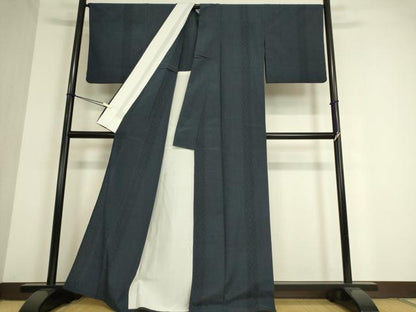 平和屋着物▽本塩沢 単衣 幾何学間道 110亀甲 正絹 逸品 DAAT9495az