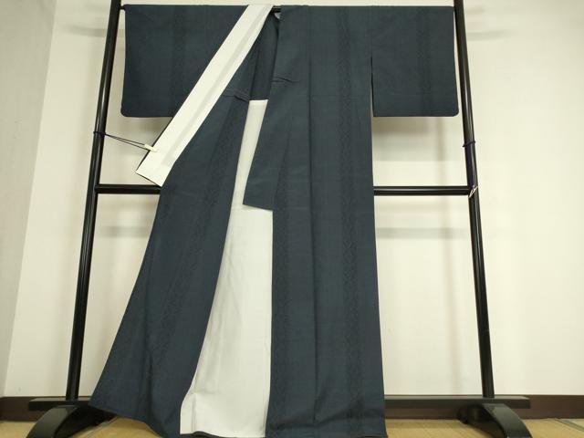 平和屋着物▽本塩沢 単衣 幾何学間道 110亀甲 正絹 逸品 DAAT9495az