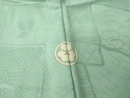平和屋着物▽上質な色無地 単衣 色紙重ね花地紋 白群色 正絹 逸品 DAAT9497az