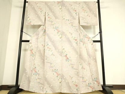 平和屋着物▽上質な小紋　単衣　流水花文　金彩　正絹　逸品　DAAT9499az