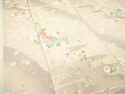 平和屋着物▽上質な小紋　単衣　流水花文　金彩　正絹　逸品　DAAT9499az