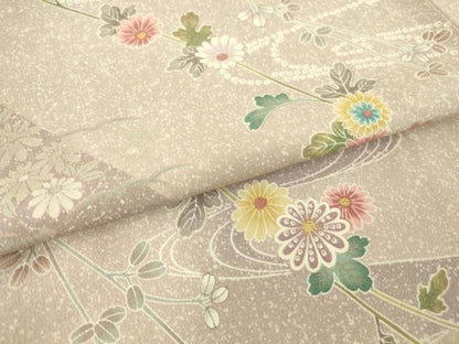 平和屋着物▽上質な小紋　単衣　流水花文　金彩　正絹　逸品　DAAT9499az
