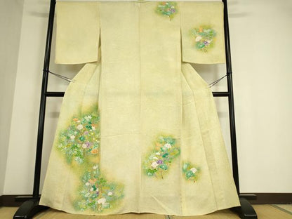平和屋着物▽訪問着 単衣 枝花文 たたき染め 金彩 正絹 逸品 DAAT9503az