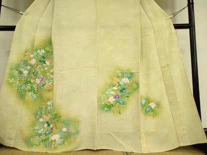 平和屋着物▽訪問着 単衣 枝花文 たたき染め 金彩 正絹 逸品 DAAT9503az