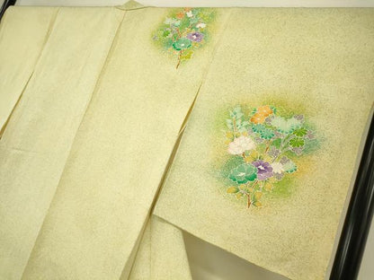 平和屋着物▽訪問着 単衣 枝花文 たたき染め 金彩 正絹 逸品 DAAT9503az