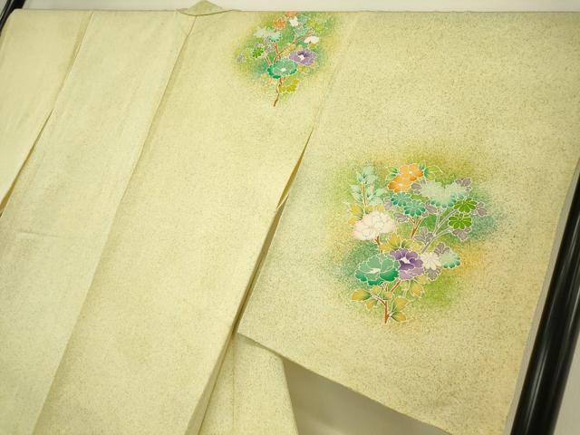 平和屋着物▽訪問着 単衣 枝花文 たたき染め 金彩 正絹 逸品 DAAT9503az