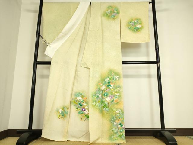平和屋着物▽訪問着 単衣 枝花文 たたき染め 金彩 正絹 逸品 DAAT9503az