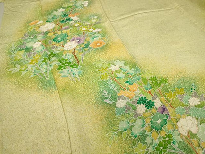 平和屋着物▽訪問着 単衣 枝花文 たたき染め 金彩 正絹 逸品 DAAT9503az