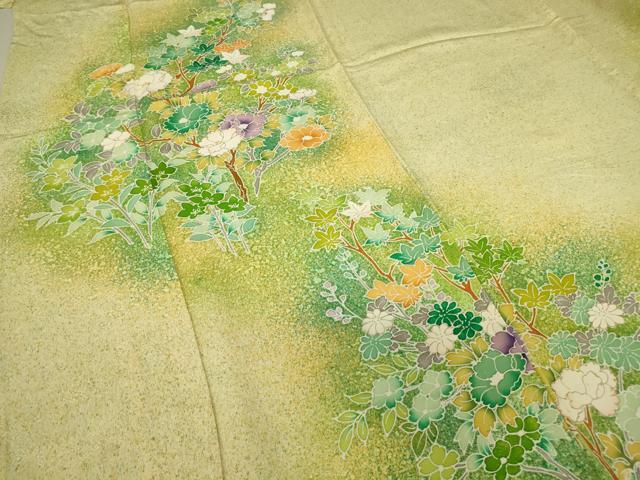 平和屋着物▽訪問着 単衣 枝花文 たたき染め 金彩 正絹 逸品 DAAT9503az