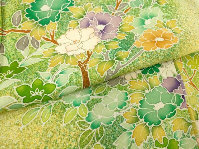 平和屋着物▽訪問着 単衣 枝花文 たたき染め 金彩 正絹 逸品 DAAT9503az