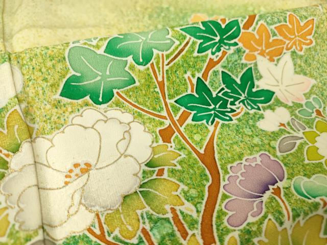 平和屋着物▽訪問着 単衣 枝花文 たたき染め 金彩 正絹 逸品 DAAT9503az