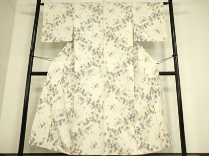 平和屋着物▽上質な紬 単衣 枝花文 正絹 逸品 DAAT9507az