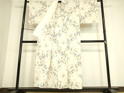 平和屋着物▽上質な紬 単衣 枝花文 正絹 逸品 DAAT9507az
