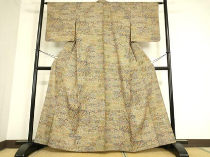 平和屋着物▽本場染大島紬 単衣 更紗花文 正絹 逸品 DAAT9510az