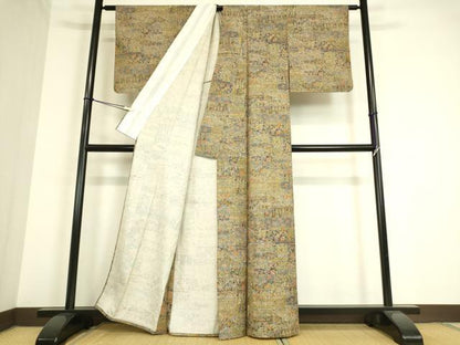 平和屋着物▽本場染大島紬 単衣 更紗花文 正絹 逸品 DAAT9510az