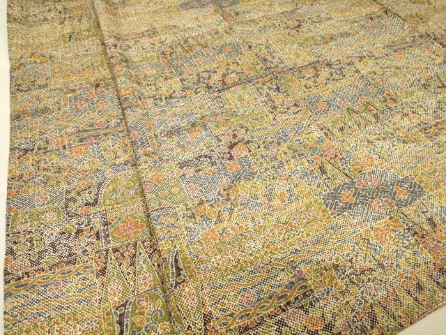 平和屋着物▽本場染大島紬 単衣 更紗花文 正絹 逸品 DAAT9510az