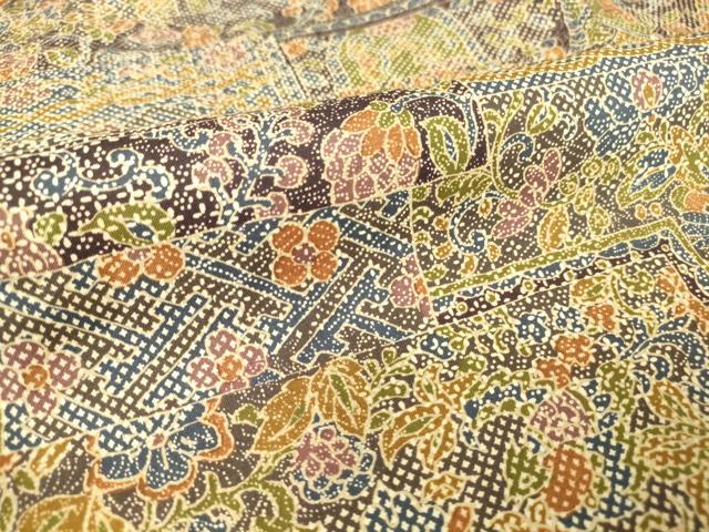 平和屋着物▽本場染大島紬 単衣 更紗花文 正絹 逸品 DAAT9510az