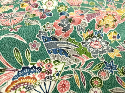 平和屋着物▽上質な小紋　単衣　型染め　吉祥花文　鬼しぼ縮緬　正絹　逸品　DAAT9513az