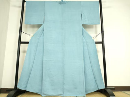 平和屋着物▽上質な色無地　単衣　松皮菱地紋　勿忘草色　正絹　逸品　DAAT9515az