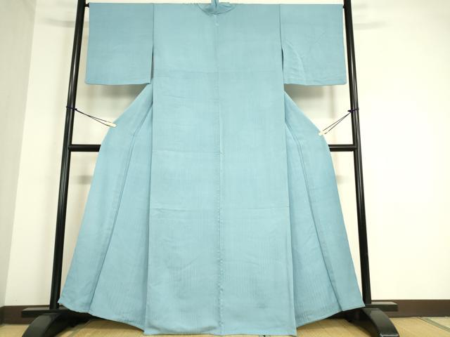 平和屋着物▽上質な色無地　単衣　松皮菱地紋　勿忘草色　正絹　逸品　DAAT9515az