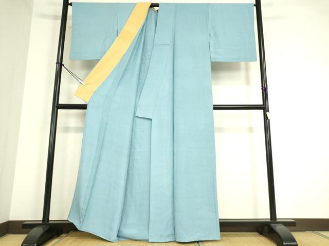 平和屋着物▽上質な色無地　単衣　松皮菱地紋　勿忘草色　正絹　逸品　DAAT9515az